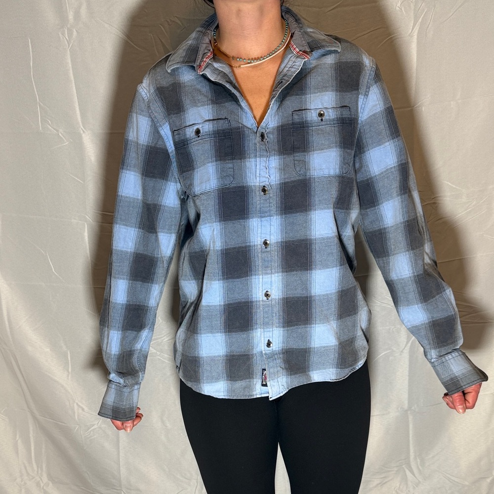 Flag and Anthem Light Blue and Gray Plaid Button-Up Shirt